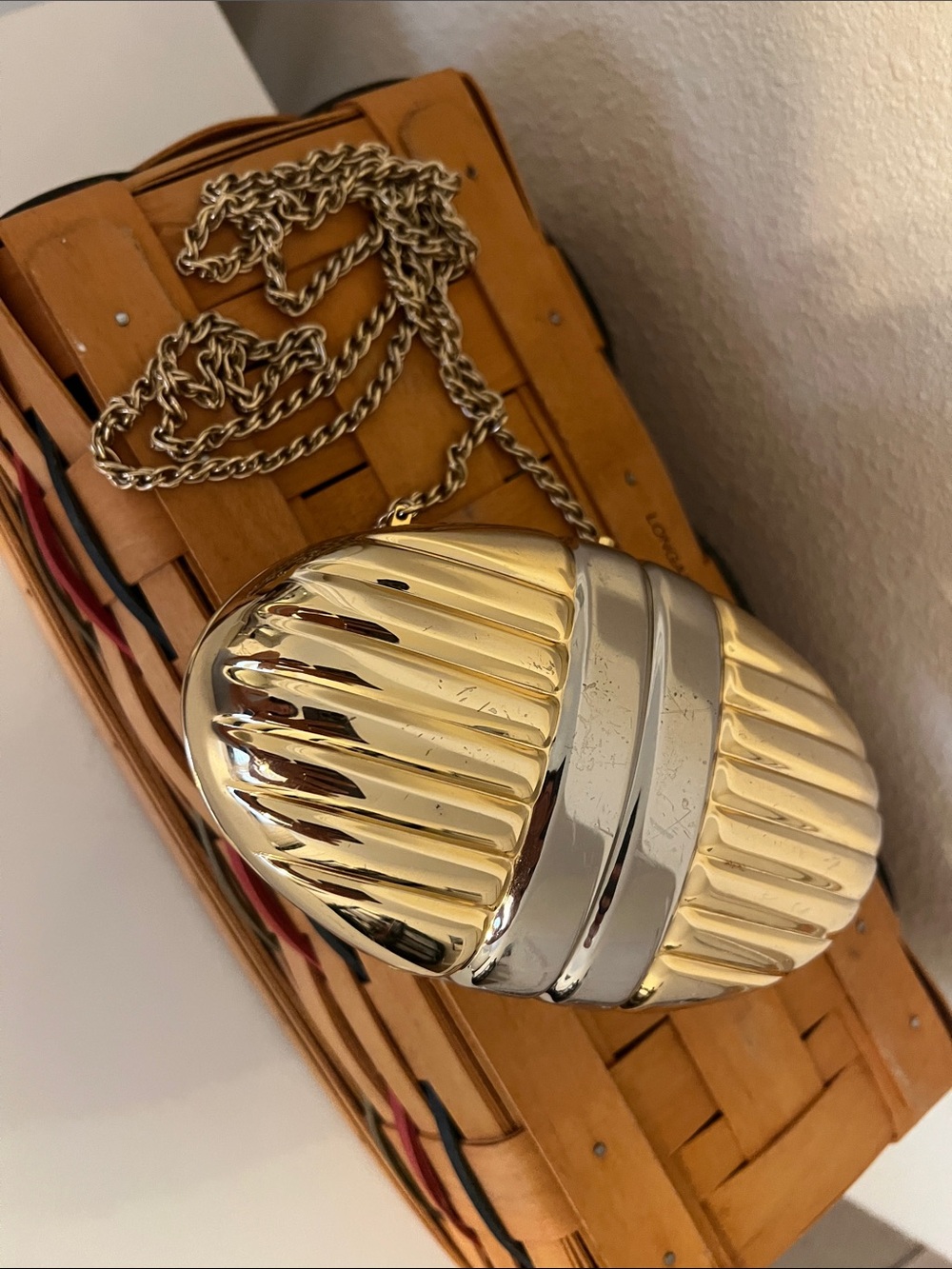 Gorgeous Rodo gold and silver metallic minaudiere with chain